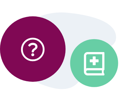 A graphic featuring two icons: a question mark and a medical book.