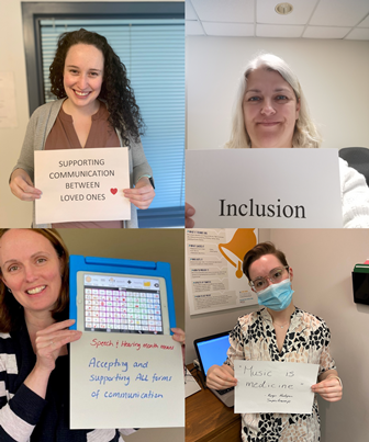 collage of staff photos holding signs